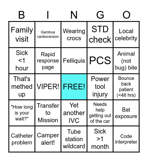 Sunday Funday ED Bingo Card