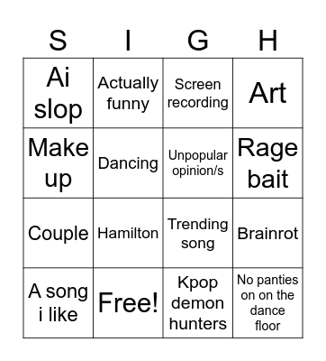 Youtube shorts Bingo Card