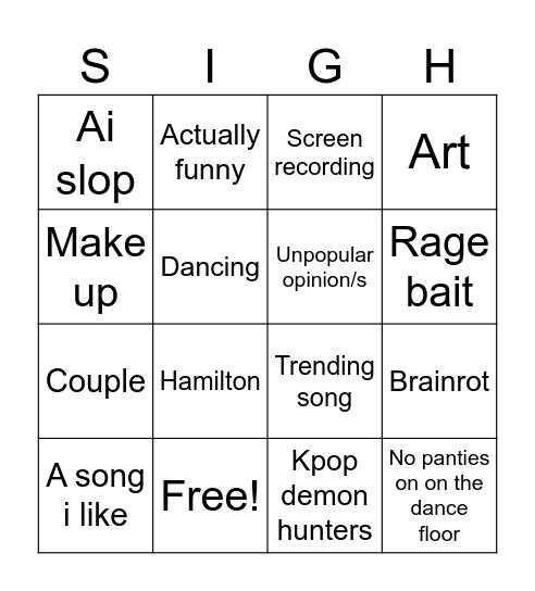 Youtube shorts Bingo Card