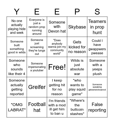 YEEPY YEEPO Bingo Card