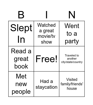 During my vacation I... Bingo Card