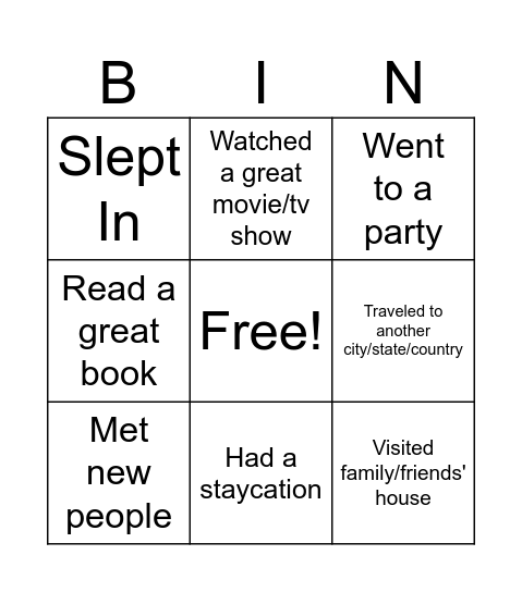 During my vacation I... Bingo Card