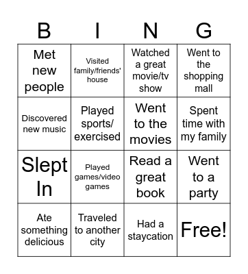 During my vacation I... Bingo Card