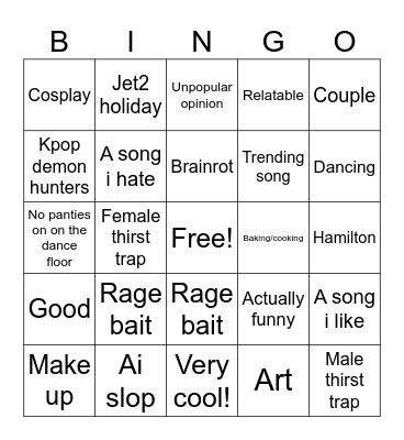 Youtube shorts bingo Card