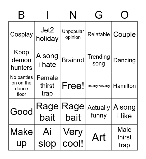 Youtube shorts bingo Card