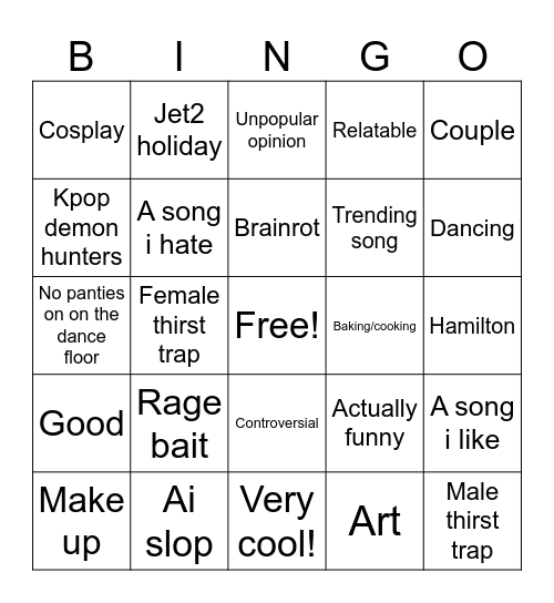 Yt shorts bingo Card