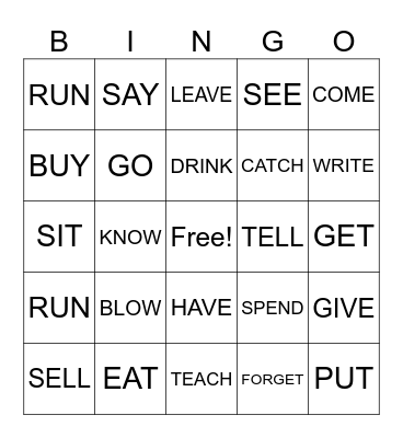 IRREGULAR VERBS Bingo Card