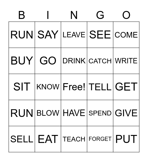 IRREGULAR VERBS Bingo Card