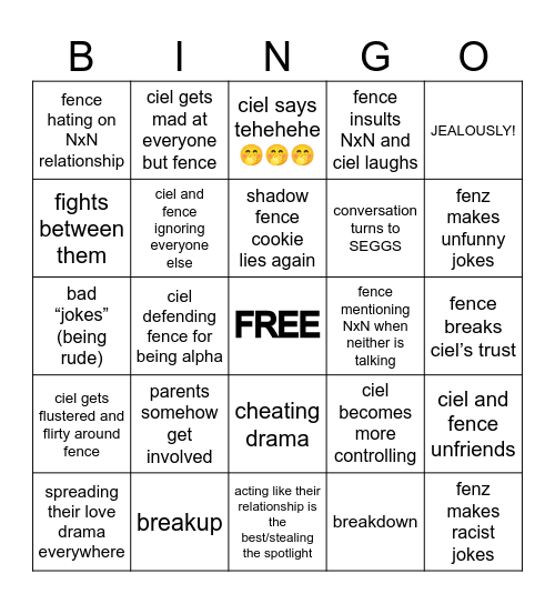 fence x sky bingo Card