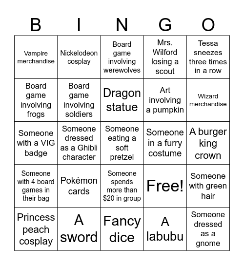 GenCon 2025 Bingo Card
