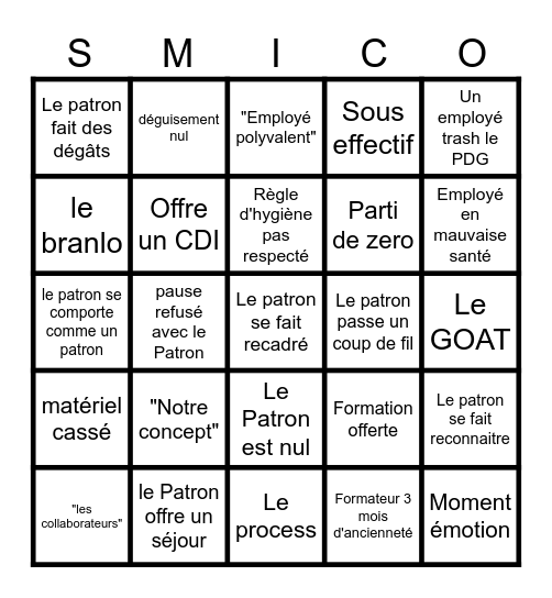 Patron Incognito Bingo Card