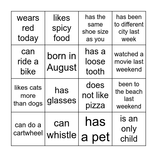 Find Someone Bingo Card