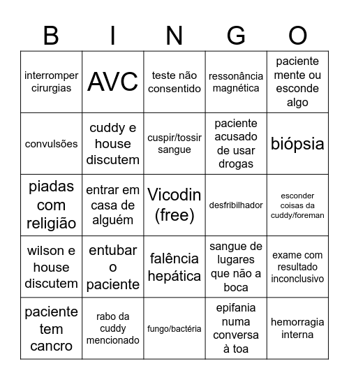 Doutor Casa Bingo Card
