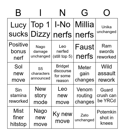 Strive Patch Bingo Card