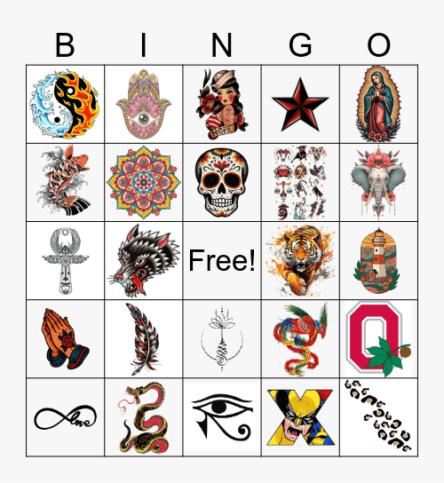 VIRTUAL TATTOO PARTY BINGO Card