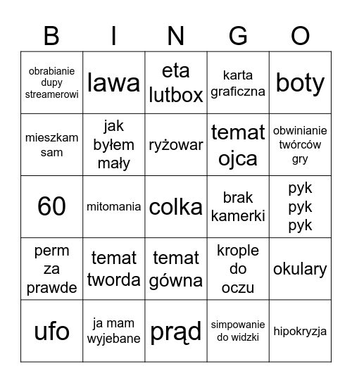 bingo dziadowskie Bingo Card