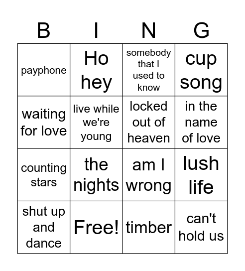 Muziek Bingo Card