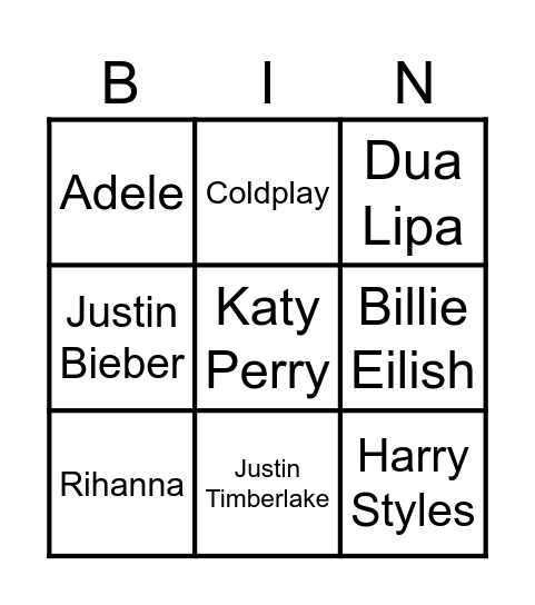 Pop Bingo Card