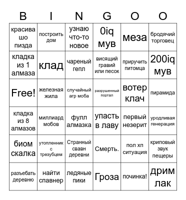 Minecraft bingo Card