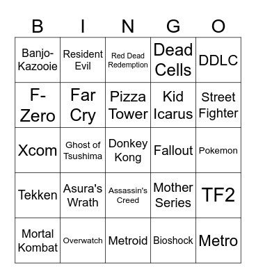 Video Game Bingo Card