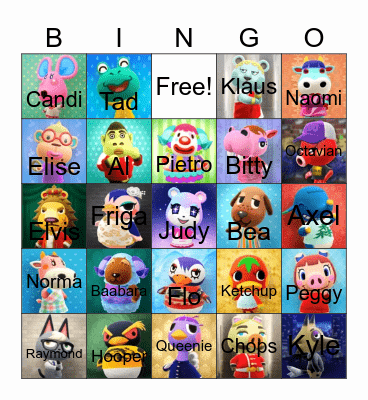 Animal Crossing Bingo Card