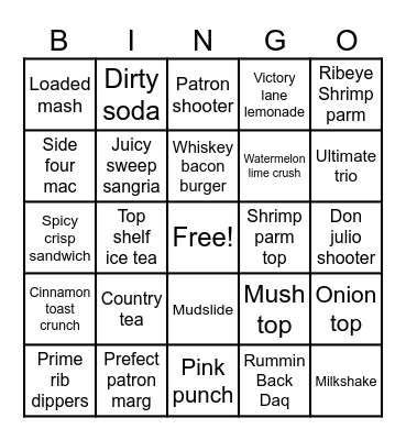 Applebees Bingo Card