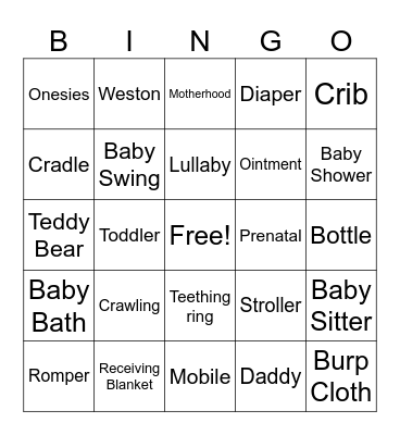 Katelynn's Baby Shower Bingo Card