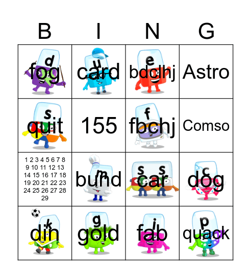 Alphablocks P Bingo Card