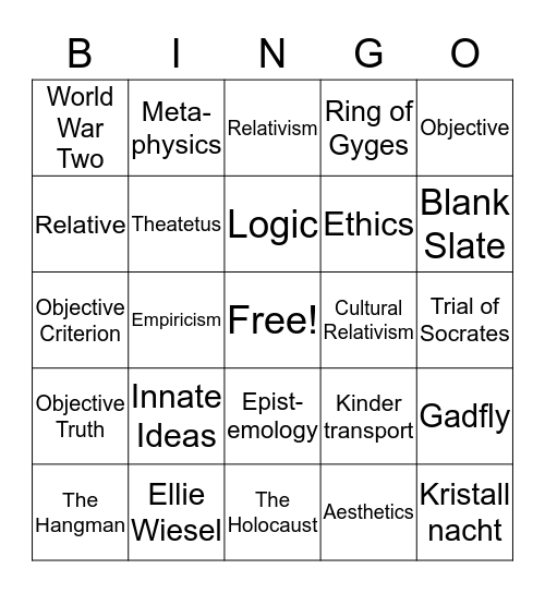 Ethics Bingo Card
