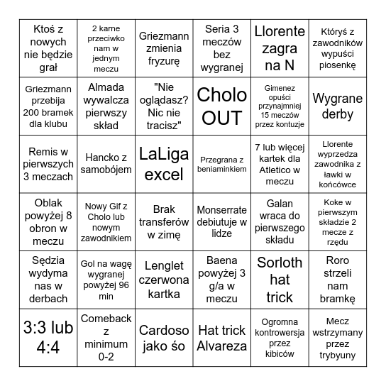 Bingo Atletico 25/26 Bingo Card