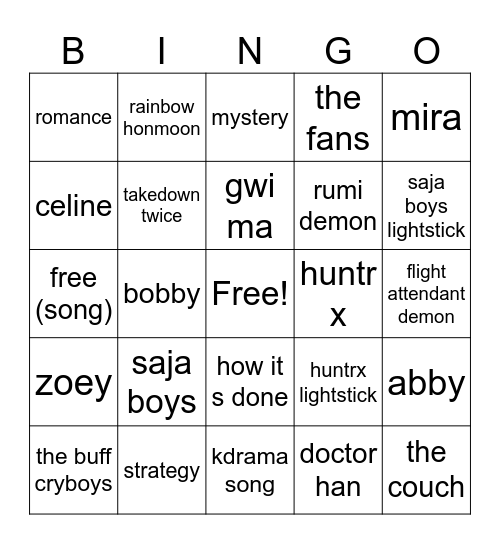 kpop demon hunters bingo Card