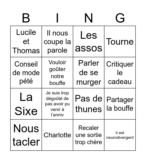 Tim Bingo Card