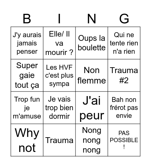 À retardement Bingo Card