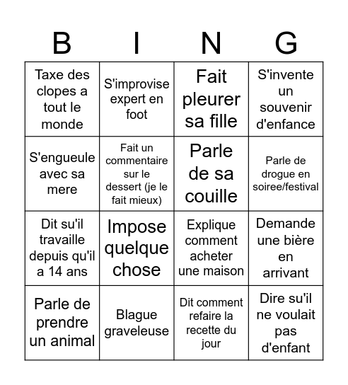 La bonne soirée Bingo Card