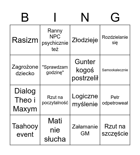 Czarne słońce Bingo Card