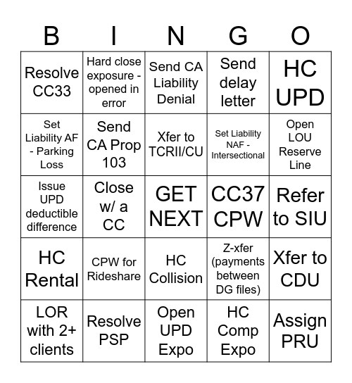 QUEUE BINGO Card