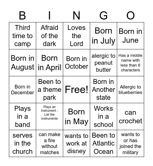 Untitled Bingo Card