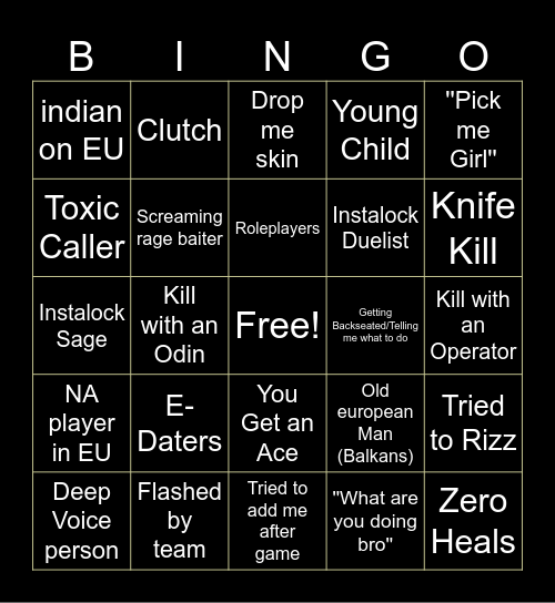 Sasha's Val Bingo Card Bingo Card