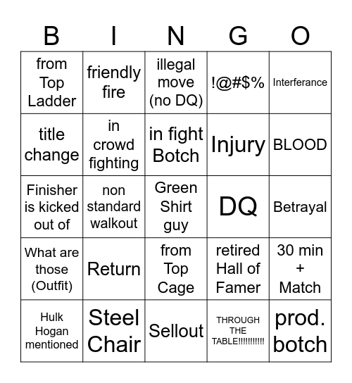 Summerslam Holodl Night 2 Bingo Card