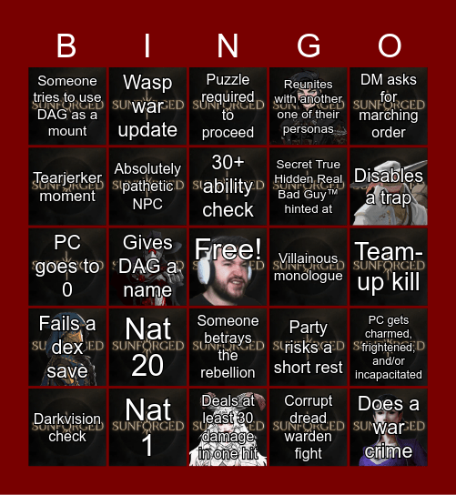 Sunforged 76: Big Heroes Six Bingo Card