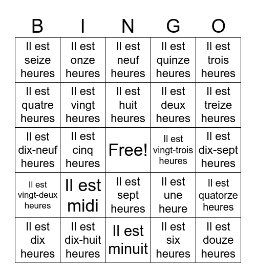 Les verbes pronominaux Bingo Card