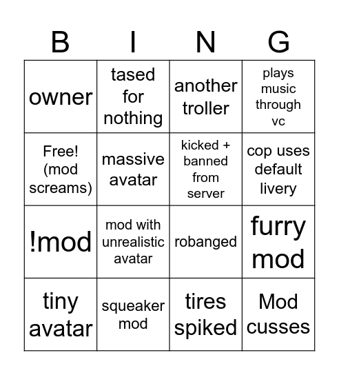 erlc private server bingo Card