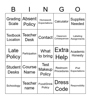 Syllabus Bingo! Bingo Card