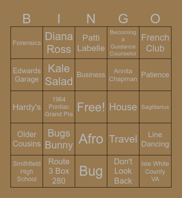 Bug's Bingo Card