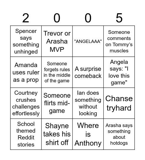 SMOSH SUMMER GAMES Bingo Card