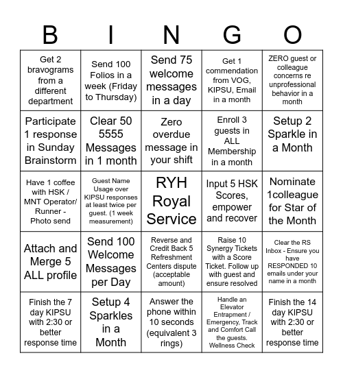 ROYAL SERVICE BINGO 2.0 Bingo Card