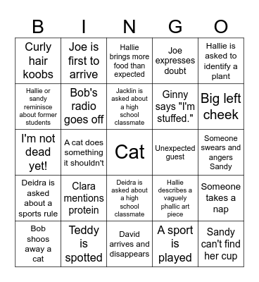 Family Gathering Bingo Card