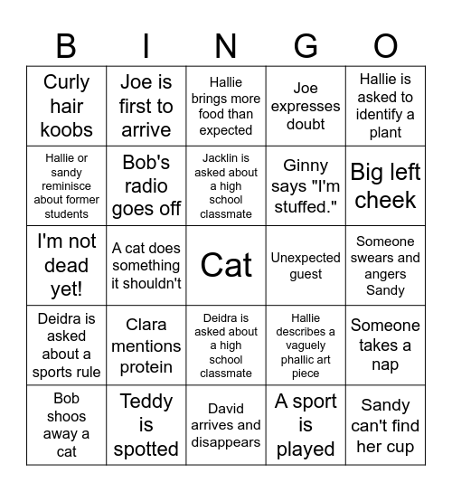 Family Gathering Bingo Card