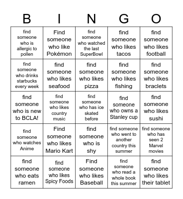 Ms. Williams' Bingo! Bingo Card