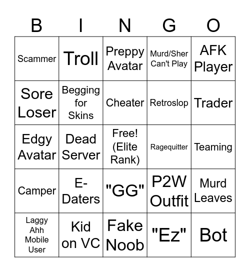 MM2 BINGO CARD Bingo Card